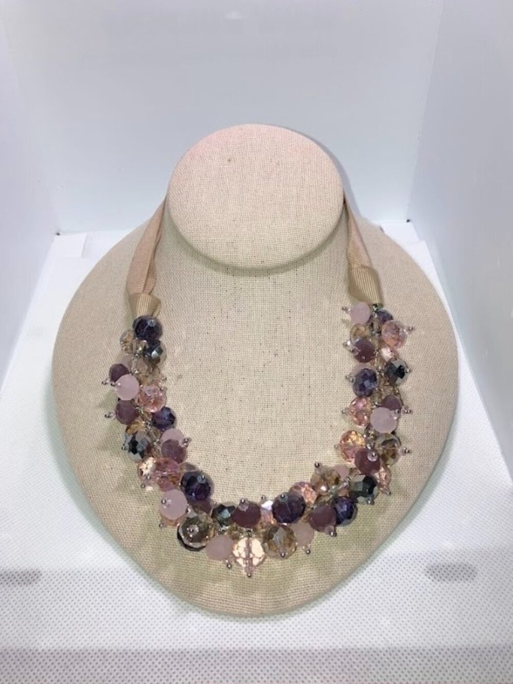 Ali Khan New York Vintage Faceted Bead Cluster Necklace Grosgrain Ribbon Strap